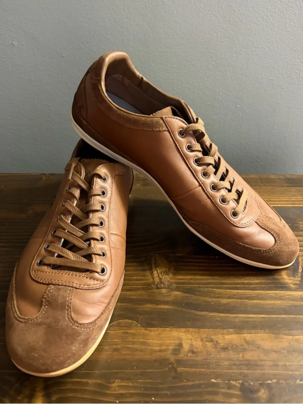 Lacoste Men’s Misano 15 SRM Brown Leather & Suede Low-Top Sneakers Size 11